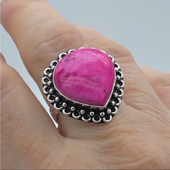 Pink Dendrite 925 Silver Ring - Picture 2 of 5